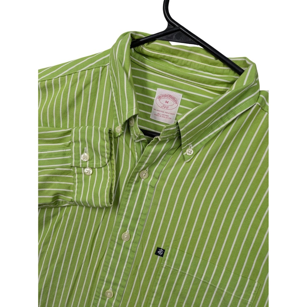 Brooks Brothers 346 Shirt Mens Medium Green Stripe Long Sleeve Button Down
